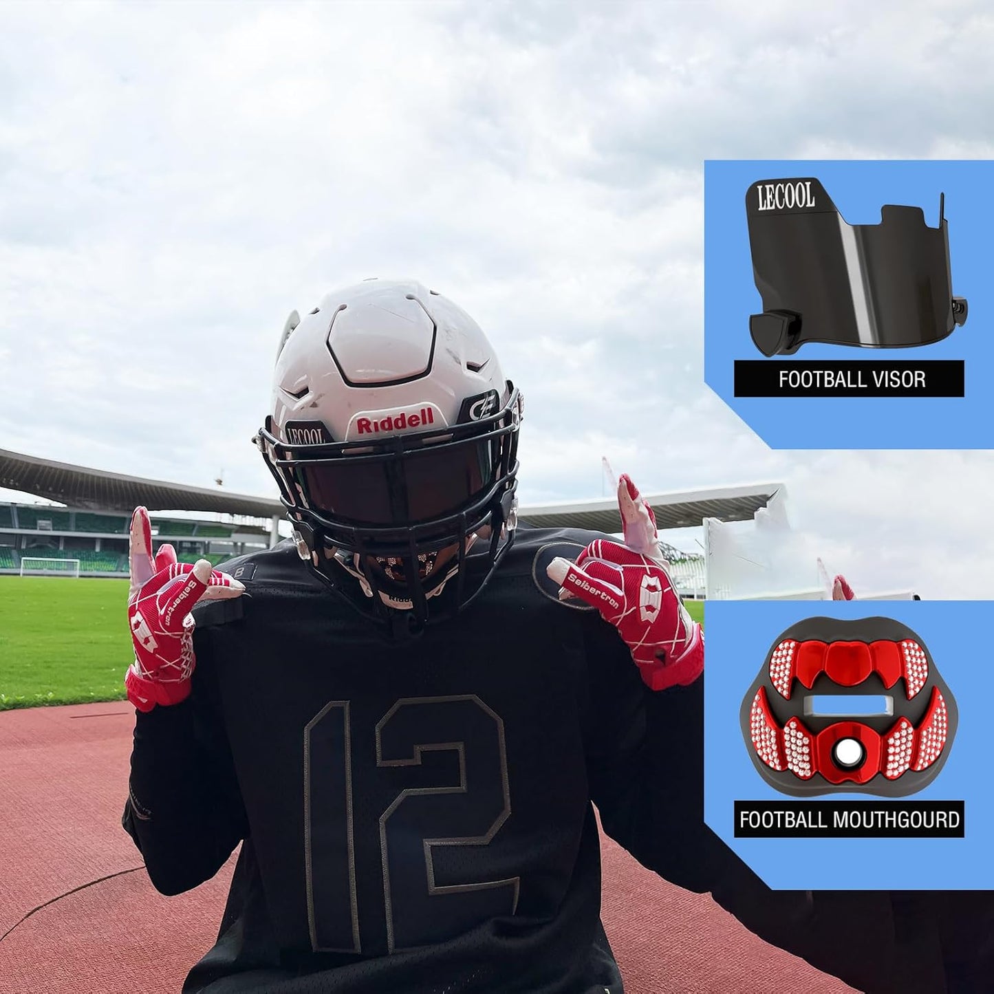 LeCool Football Mouth Guard with Connected Strap- 3D Beast Chrome Adult and Youth Mouth Guard-Mouth Piece for Sports for Maximum Air Flow and Teeth Protection