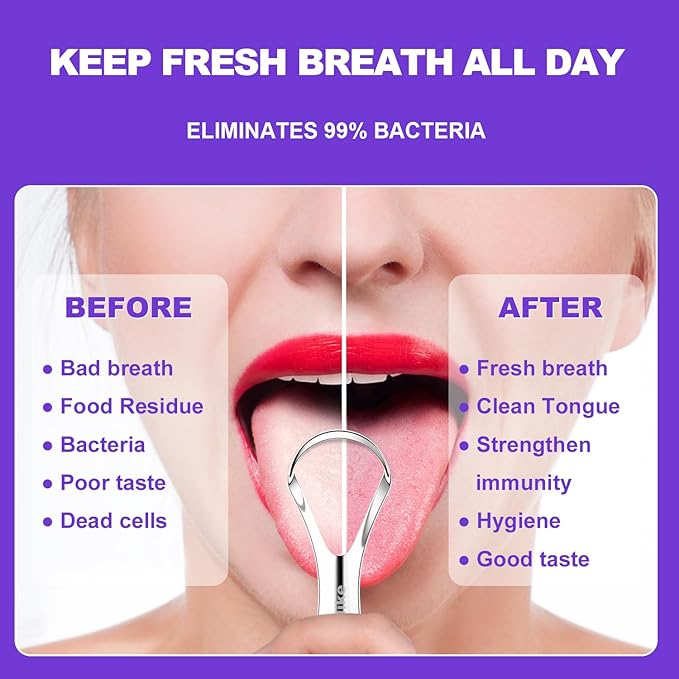 Tongue Scraper for Adults with 2 Holder and 2 Travel Case, Metal Tongue Scraper for Tongue Cleaning and Reducing Bad Breath,100% Stainless Steel Tongue Scraper, Tongue Cleaner for Adults