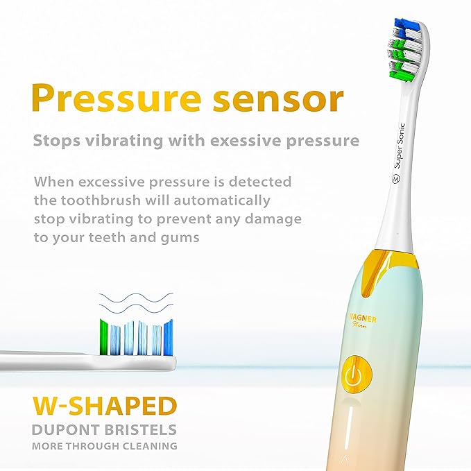 Wagner Stern Ultrasonic Toothbrush with Pressure Sensor, Peach/Blue, Battery Powered, Unisex-Adults