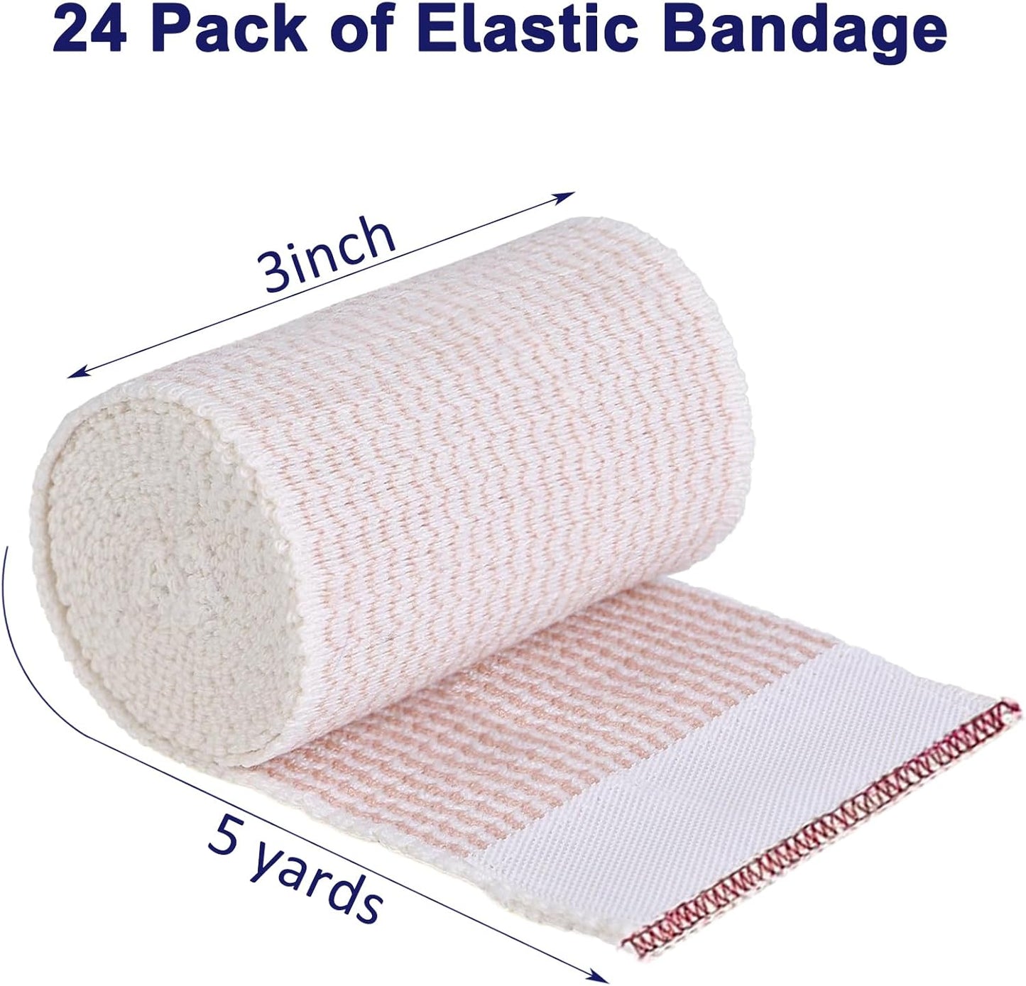 24 Pack Elastic Bandage Wrap 3” Bandage Wrap with Hook and Loop Closure on Both Ends Self Adhesive Bandage Wrap for Sports, Medical, and Injury Recovery