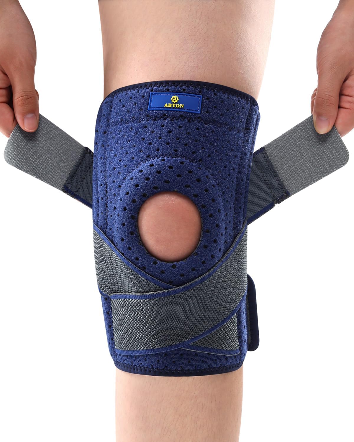 ABYON Knee Brace for Men & Women Meniscus Tear, Plus Size Knee Support with Dual Side Stabilizers & Crossed Compression Straps for Knee Pain Relief, ACL, Arthritis and Post-Surgery Recovery - Please Check How To Size Video