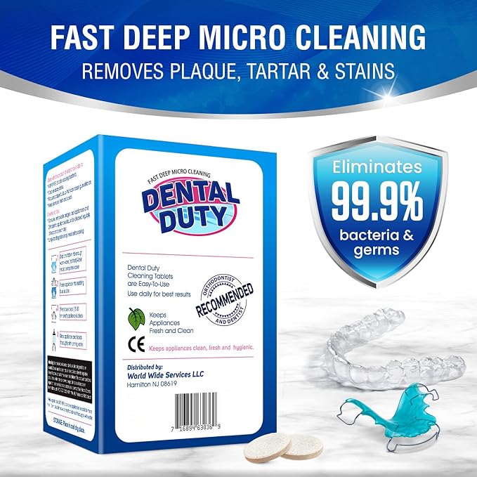 60 units Retainer Cleaner and Denture Cleaning Tablets - Mouthguard Cleaner and Denture Cleaner Tablets Remove Plaque, Odors and Stains from Aligners, Night Guard and Removable Dental Appliances
