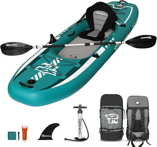 10.2'x35''x8'' Inflatable Kayak with Detachable Seat, SUP-Kayak Set Includes Hand Pump/Aluminum Oar/Backpack, Inflatable Boat for Adults/Kids | for Fishing, Touring-Green