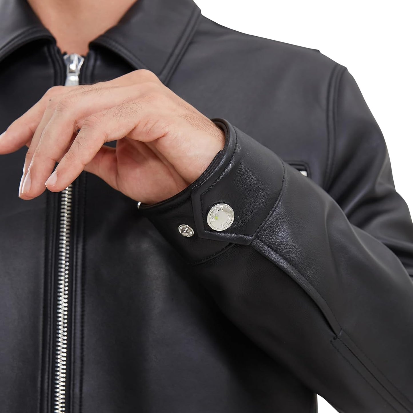 Leather Jacket Men,Lambskin Jacket with Full Zip Front,Casual Style,Tailored Design,Metal Snap Cuffs