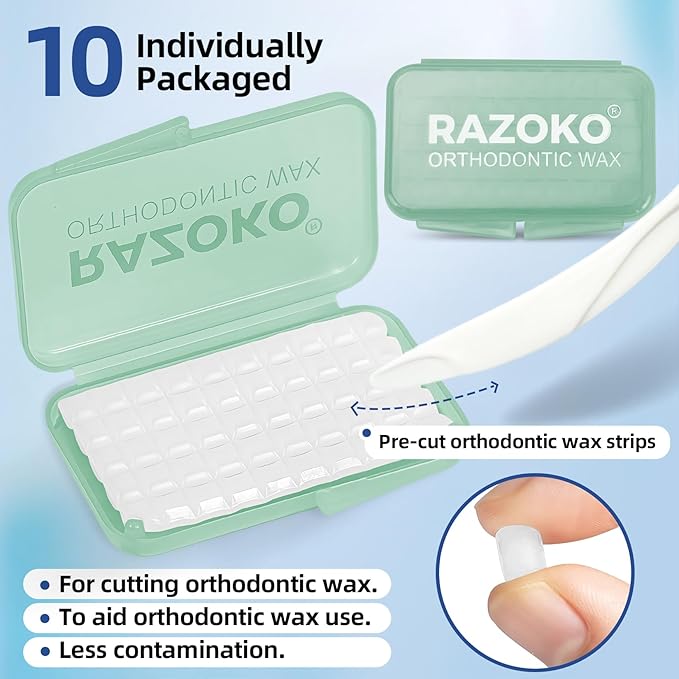 RAZOKO Orthodontic Wax for Braces Aligners Dental Wax Food Grade Orthodontic Wax Strips Precut Wax Dots