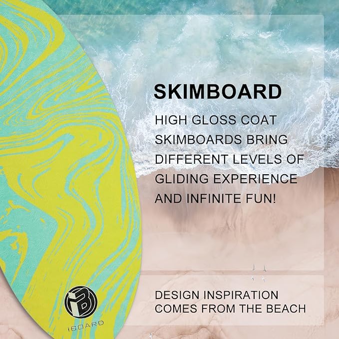 36” Skipper Skimboard with High Gloss Coat Wooden Skim Boards for Beginners, Teenagers and Adults Beach Skimboard 3 Color Traction Pad to Choose
