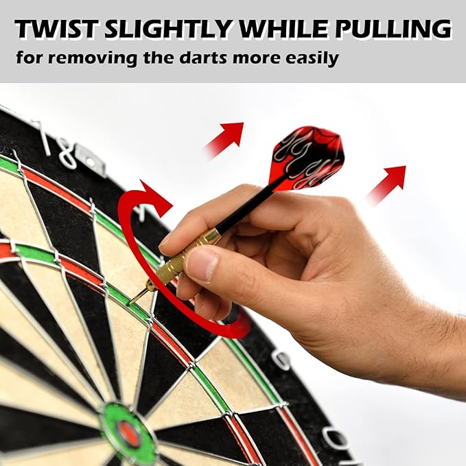 LinkVisions Dartboard with Staple-Free Bullseye, 18g Steel Tip Darts Set,12 Steel Tip Darts 18g, Dartboard Mounting Kits Included