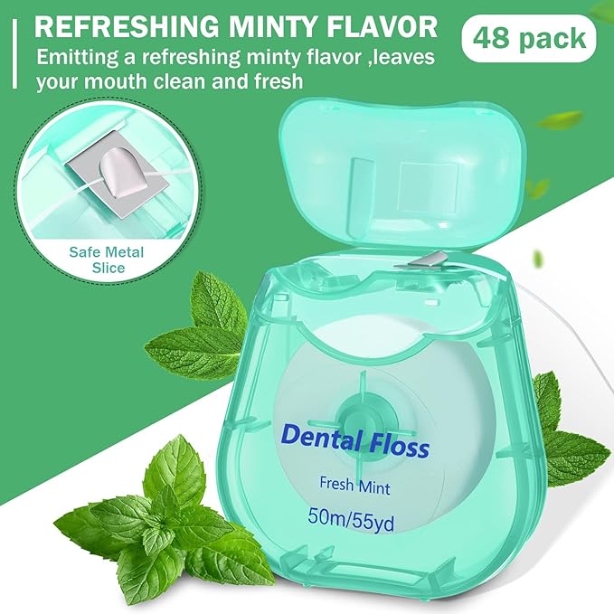 Mimorou 48 Pack Dental Floss Bulk 50m Each Mint Travel Dental Floss Oral Care for Teeth and Gum Protection(Mint Green)