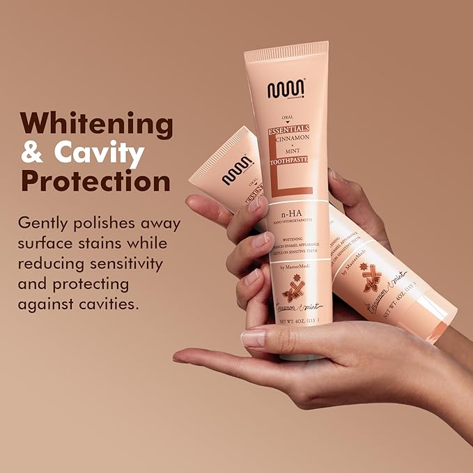 MasterMedi Nano Hydroxyapatite Toothpaste (Inspired by 10% nHA Formulas), Fluoride-Free, Whitening & Sensitivity Relief, Enamel Repair Support, SLS-Free, Xylitol, Mint & Cinnamon 4 Oz (Pack of 2)