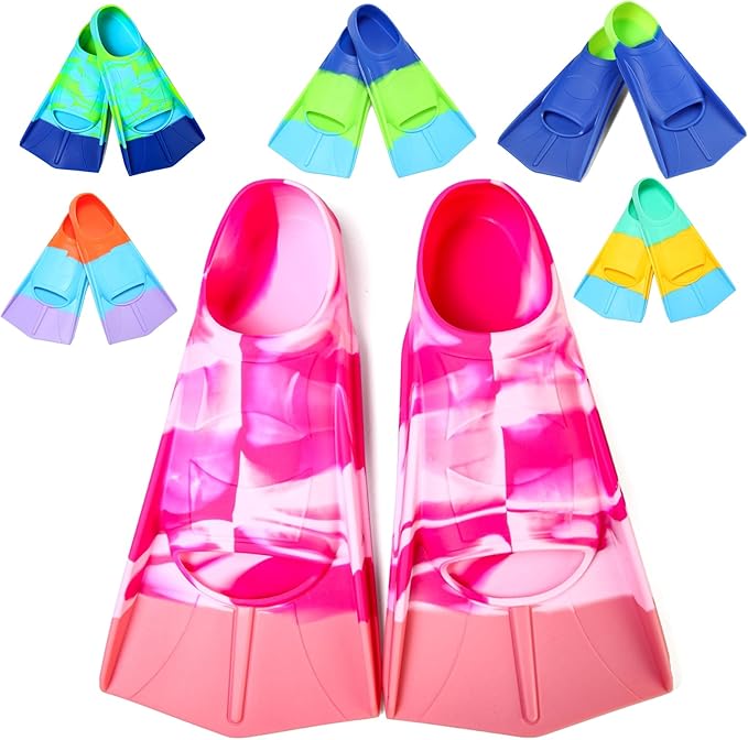 Kids Swim Fins,Short Comfortable Flippers for Lap Swimming and Training for Child,Girls,Boys,Beginners