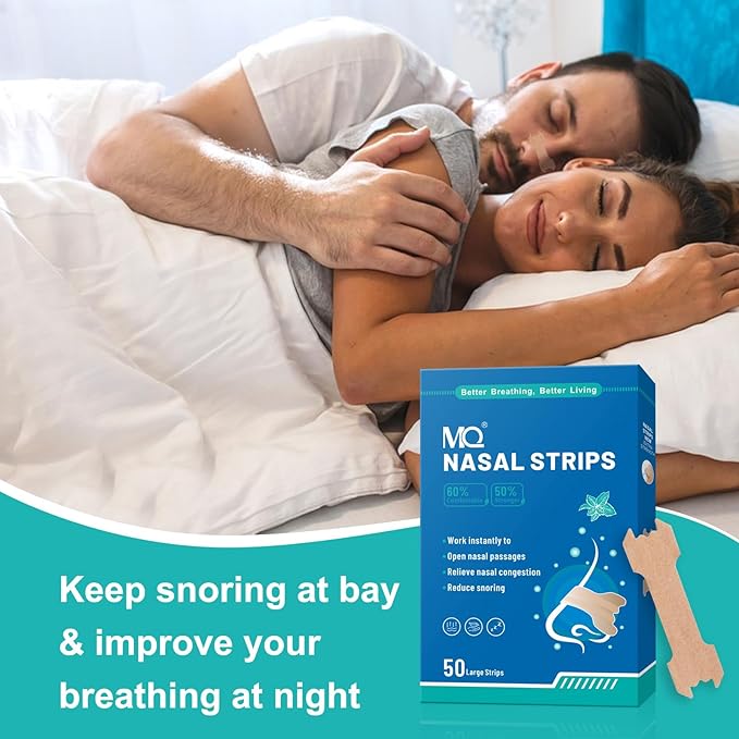 MQ 100ct Nasal Strips for Snoring Mint Scent Nose Strips for Breathing Extra Strength Snore Strips to Open Nasal Passages, Relieve Nasal Congestion