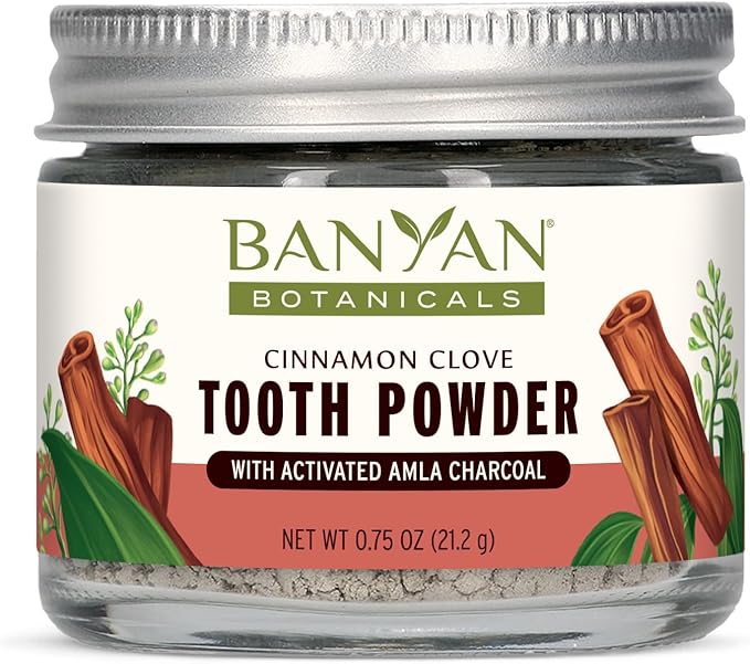 Banyan Botanicals Cinnamon Clove Tooth Powder – Ayurvedic Fluoride-Free Toothpaste Alternative with Miswak & Activated Charcoal from Amla – 0.75oz, 80+ Uses – Non GMO Sustainably Sourced Vegan