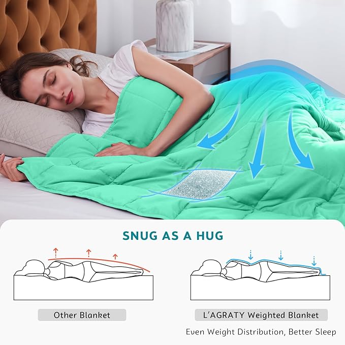 L'AGRATY Weighted Blanket - 48"x72" 20lbs Cooling Breathable Heavy Blanket with Glass Beads for Adult All-Season