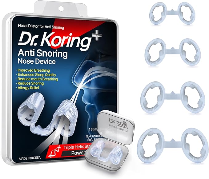 Dr. Koring Snoring Solution Nasal Dilators for Sleeping Snore Stopper Device Clip (Made in Korea) (Helical Design) (100% Silicone) (4 Sizes) – Anti Devices Nose Strips Alternative Breathing
