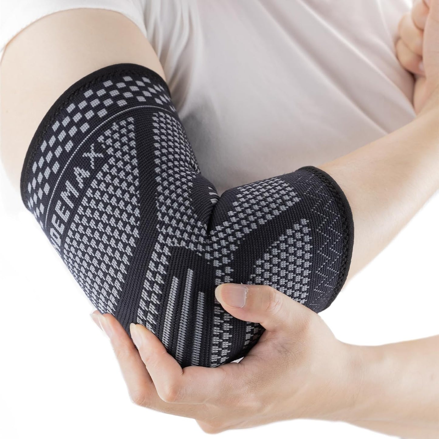 INDEEMAX Copper Elbow Compression Sleeve 1 Pair, Tennis Elbow Brace for Men Women, Elbow Support Wraps for Arthritis, Tendonitis, Bursitis, Sprains, Joint Pain Relief, Weightlifting (Grey-Black, X-Large)