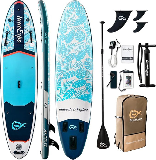 InnoExpo 11' Inflatable Stand Up Paddle Boards with Premium Accessories, Wide Stable SUP Paddle Board Design, Non-Slip Comfort Deck for Youth & Adults