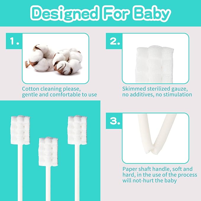 Baby Tongue Cleaner Toothbrush 30Pcs Disposable Infant Tooth Brush Clean Baby Mouth with 2Pcs Finger Toothbrush Oral Cleaning Stick Gauze Cleaner Stick Dental (Green, 32 Piece Assortment)