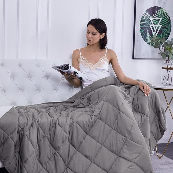 L'AGRATY Weighted Blanket - 60"x80" 25lbs Cooling Breathable Heavy Blanket Microfiber Material with Glass Beads for Adult All-Season Summer Fall Winter Soft Thick Comfort