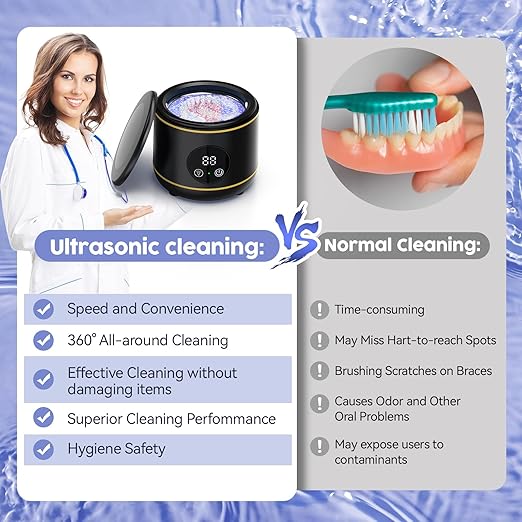 BlueFire Ultrasonic Retainer Cleaner for Dentures, Mouth Guard, Night Guard, Jewelry, 45kHz Professional Dental Ultrasonic Cleaner, Portable Ultrasonic Retainer Cleaner for Home Travel
