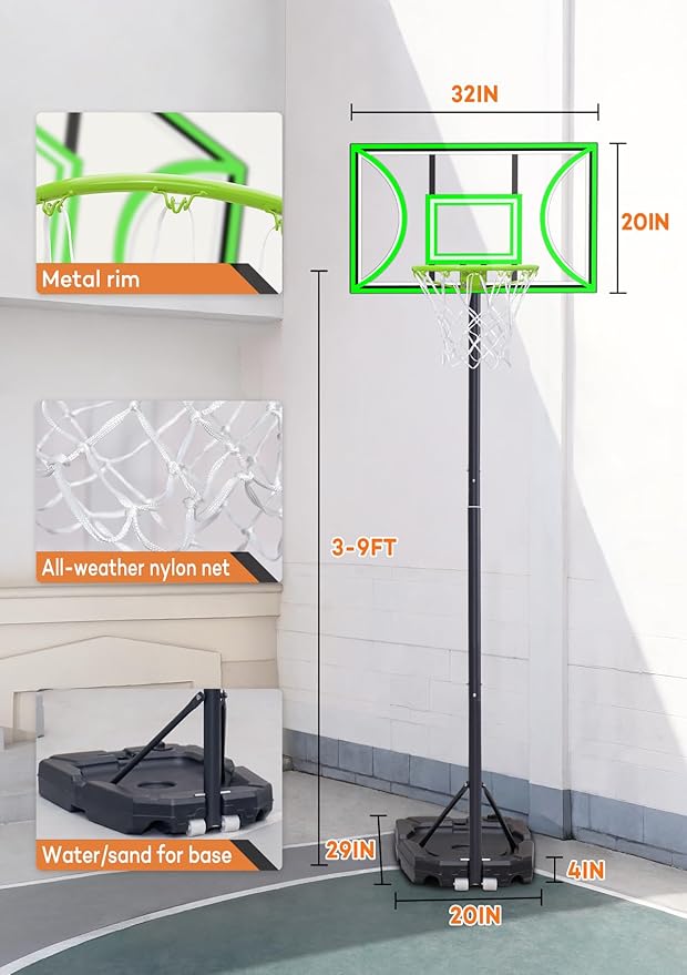 Aimking Basketball Hoop Outdoor 3.3-10FT 5s-Rapid-Adjustable, 40/44 inch Shatterproof Backboard & Enlarged Base, Portable Basketball Hoop & Goal for Kids/Adults/Families in Poolside/Backyard/Indoor