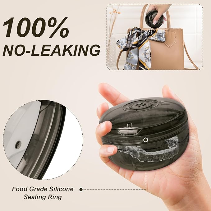 Retainer Cleaner Case,Double Layer No-Leak Denture Cup for Soaking Dentures, Denture Bath for Invisalign Aligner,Retainers,Mouth Guard,Night Guard (Black)