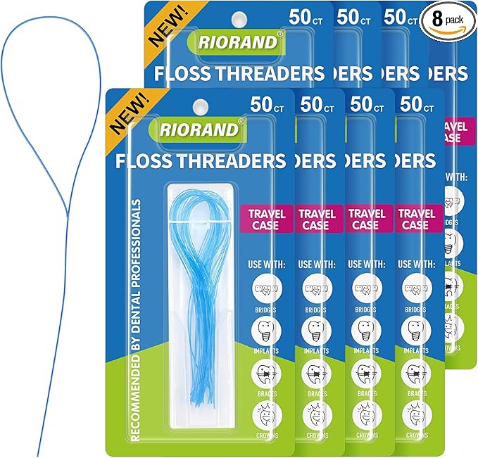Floss Threaders,Essential Tool for Maintaining Oral Health with Braces, Bridges, and Implants 400 Count (Pack of 8)