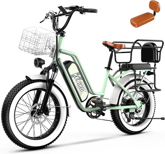 2 Seater Electric Bike, 48V 20AH(𝟗𝟔𝟎𝐖𝐇) Large Removable Battery, 𝟏𝟑𝟎𝟎𝐖 Peak Motor, 20"x 4.0" Fat Tire Ebike for Adults, 80+Miles Max,30+MPH, City Couple E Bike for All Terrain