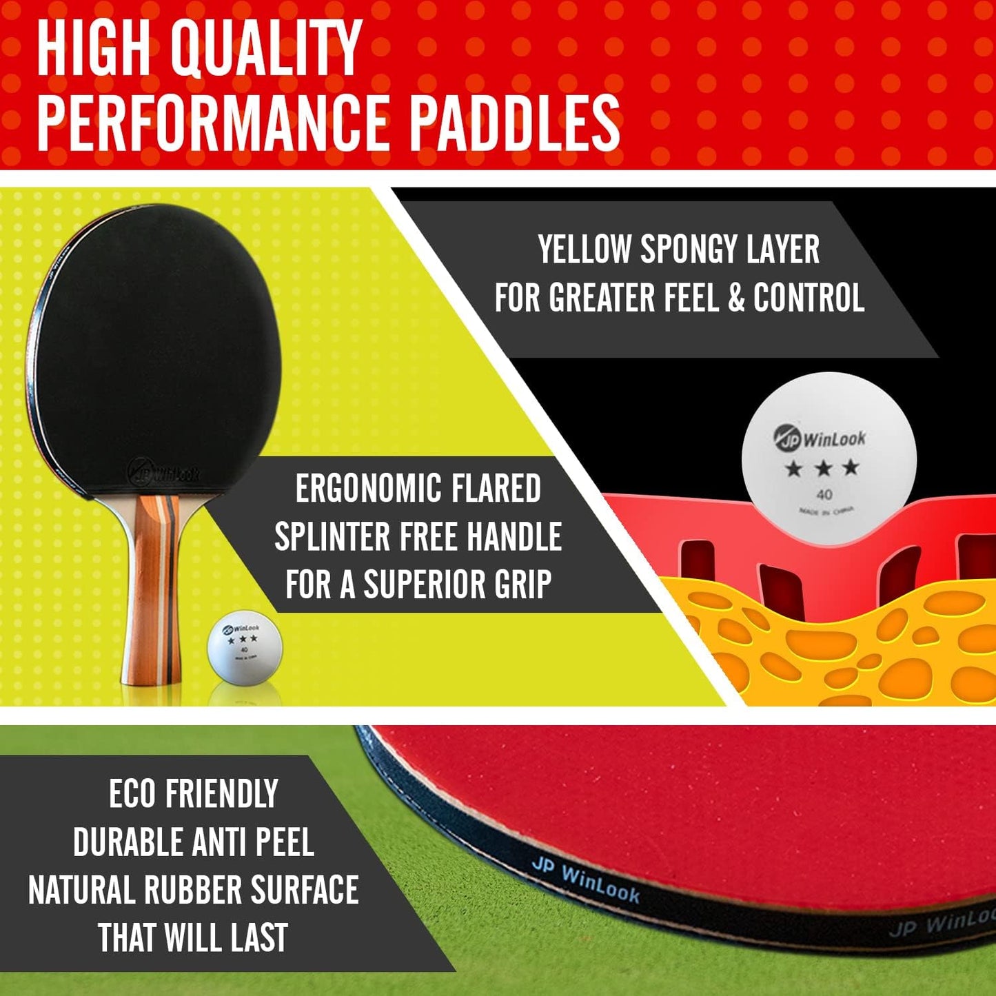 JP WinLook Ping Pong Paddles Sets - Portable Table Tennis Paddle Set with Ping Pong Paddles Professional Case & Ping Pong Balls - Premium Table Tennis Racket Player Set for Indoor & Outdoor Games