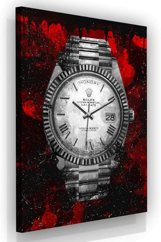 Luxury Watch Canvas Print Office Wall Decor Modern Art Pop Culture Decoration Inspiration Clock Timer Prints Framed Arts Walls Furniture (18" x 12")
