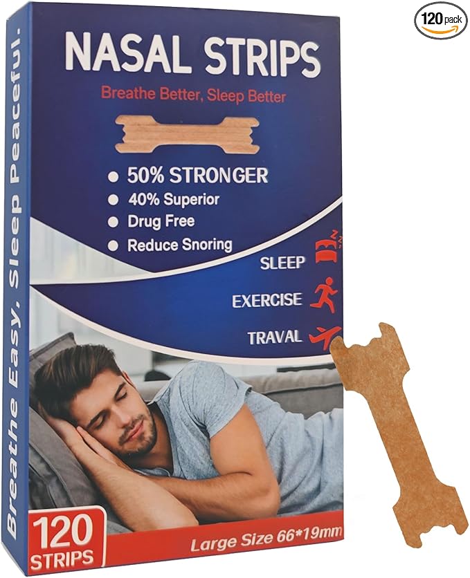Nasal Strips - 120 Count Nasal Strips for Snoring, Extra Strength Tan Nasal Breathing Strips to Improve Sleep, Instant Nasal Congestion Relief Caused by Colds & Allergies
