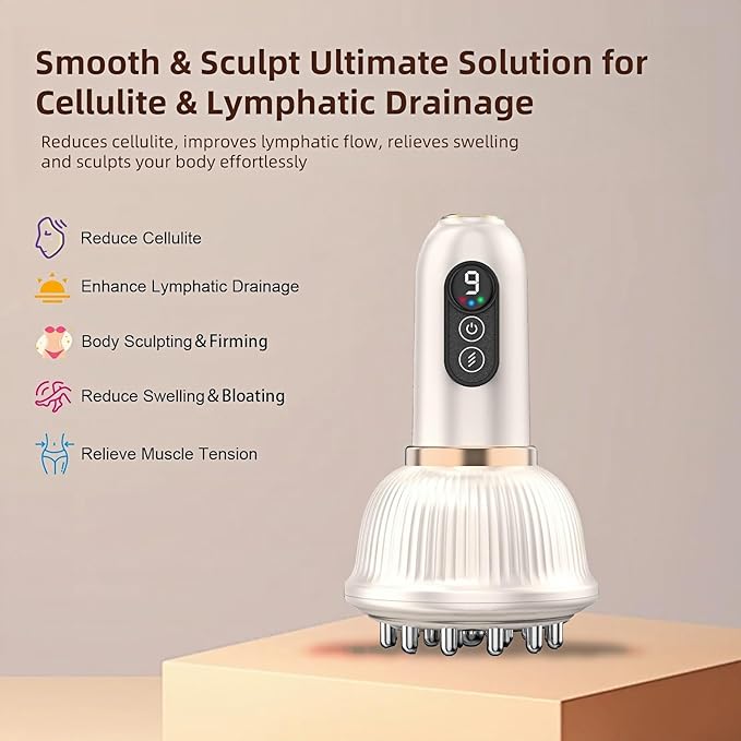 Lymphatic Drainage Massager for Legs, Arms & Belly – Anti Cellulite & Stretch Marks Reduction Tool with Microcurrent, Heat, Vibration & Light Therapy – Portable Body Sculpting Machine for Home Use