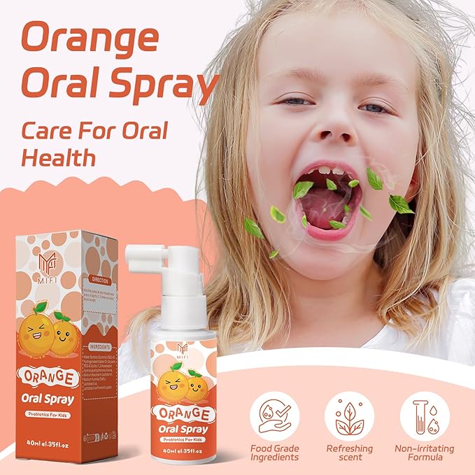 Kids Oral Spray, Toddler Toothpaste Helper for Daily Oral Care and Fresh Breath,Fruit-Flavored, Probiotic Oral Spray for Child (1Pack, Orange)