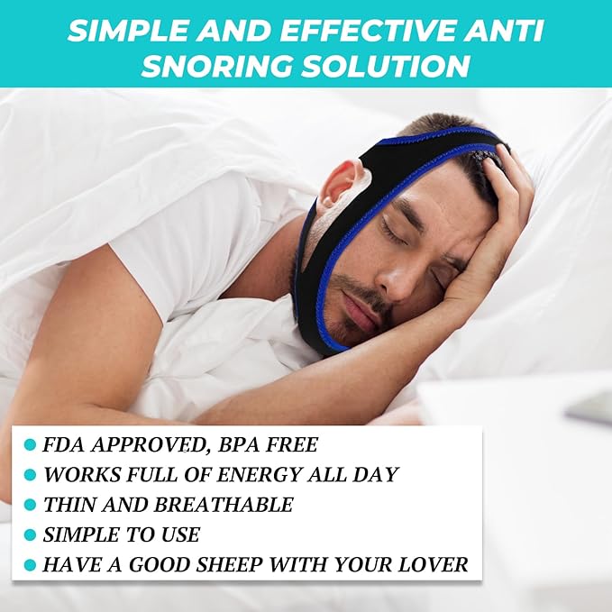 Anti Snoring Chin Strap,Chin Strap with Adjustable Velcro,Snoring Solution Effective Anti Snore Device,Breathable Stop Snoring Solution to Keep Mouth Closed and Reduce Snoring