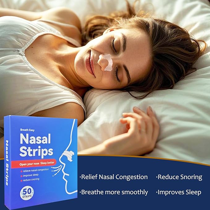 50Pcs Nasal Strips for Snoring, Nose Strips for Breathing, Snoring Aids for Men & Women, Helps Reduce Snoring & Improves Sleep