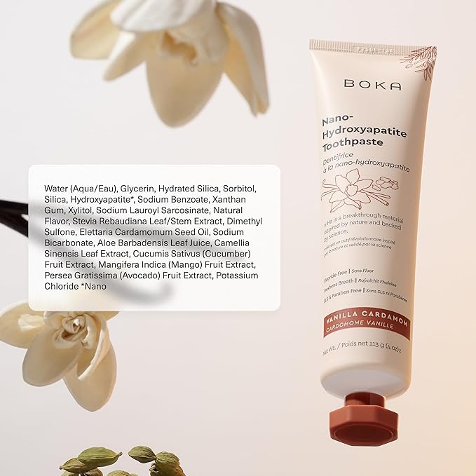 Boka Fluoride Free Toothpaste, Nano Hydroxyapatite Toothpaste, Appropriate for Sensitive Teeth - for Adult, Kids Oral Care - Vanilla Cardamom Flavor, 4 Fl Oz 1Pk US Manufactured