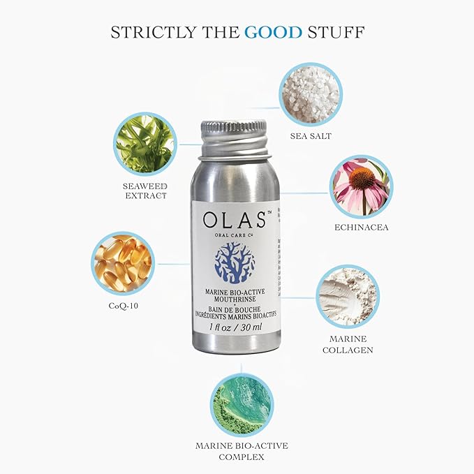 OLAS Complete Oral Care Collection – Marine Bio-Active Toothpaste (3.5oz), Alcohol-Free Mouthwash (200ml), & Travel 3-Pack (1oz Each) – Dentist-Formulated, Fluoride-Free & SLS-Free