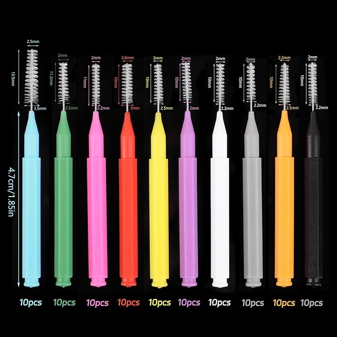 100 Pcs Interdental Brushes, 6 Sizes Braces Flossers for Cleaner Braces Brush Soft Dental Brushes Toothpicks Dental Floss Picks Dental for Braces Oral Cleaning(10 Colors)