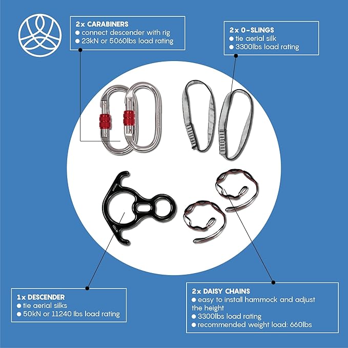 Aerial Silks Starter Kit - Durable 9 Yards of Aerial Yoga Hammock with Hardware & Guide - Aerial Swing for Acrobatic Flying Yoga & All Levels (Aerial Rigging Point Up to 13ft)