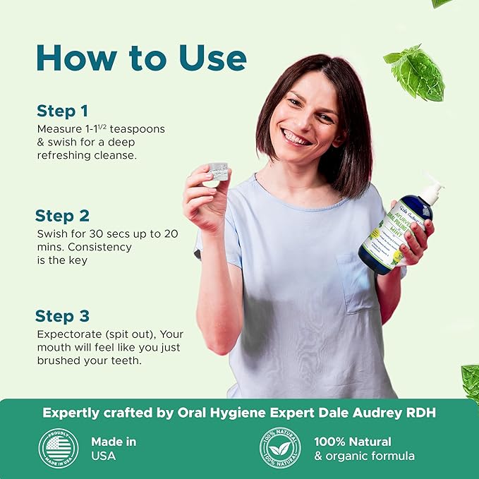 Dale Audrey Ayurvedic Nano Hydroxyapatite Oil Pulling for Teeth and Gum | Refreshing Cinnamon and Mint Flavored Organic Mouthwash Oral Rinse | Teeth Whitening Mouthwash for Fresh Breath (Mint, 8 oz)