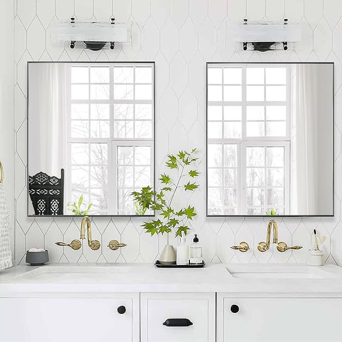 30x36 Inch Black Bathroom Mirror for Wall, Aluminum Frame Rectangle Rectangular Vanity Mirror, Modern Large for Bedroom, Living Room, Horizontal or Vertical