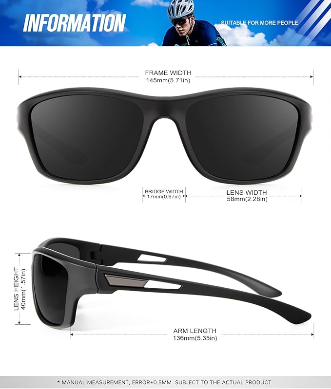 KALIYADI Polarized Sunglasses for Men, Sports Sun Glasses for Driving Cycling Fishing with UV protection