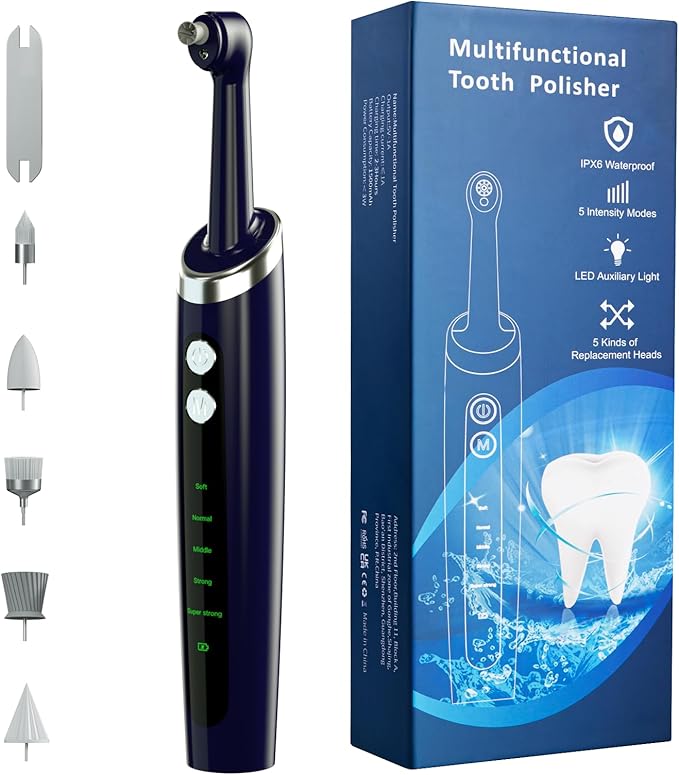 Tooth Polisher Electric Professional with USB Rechargeable, Tooth Polisher 5 Replacement Heads, IPX6 Waterproof for Adults &Kids