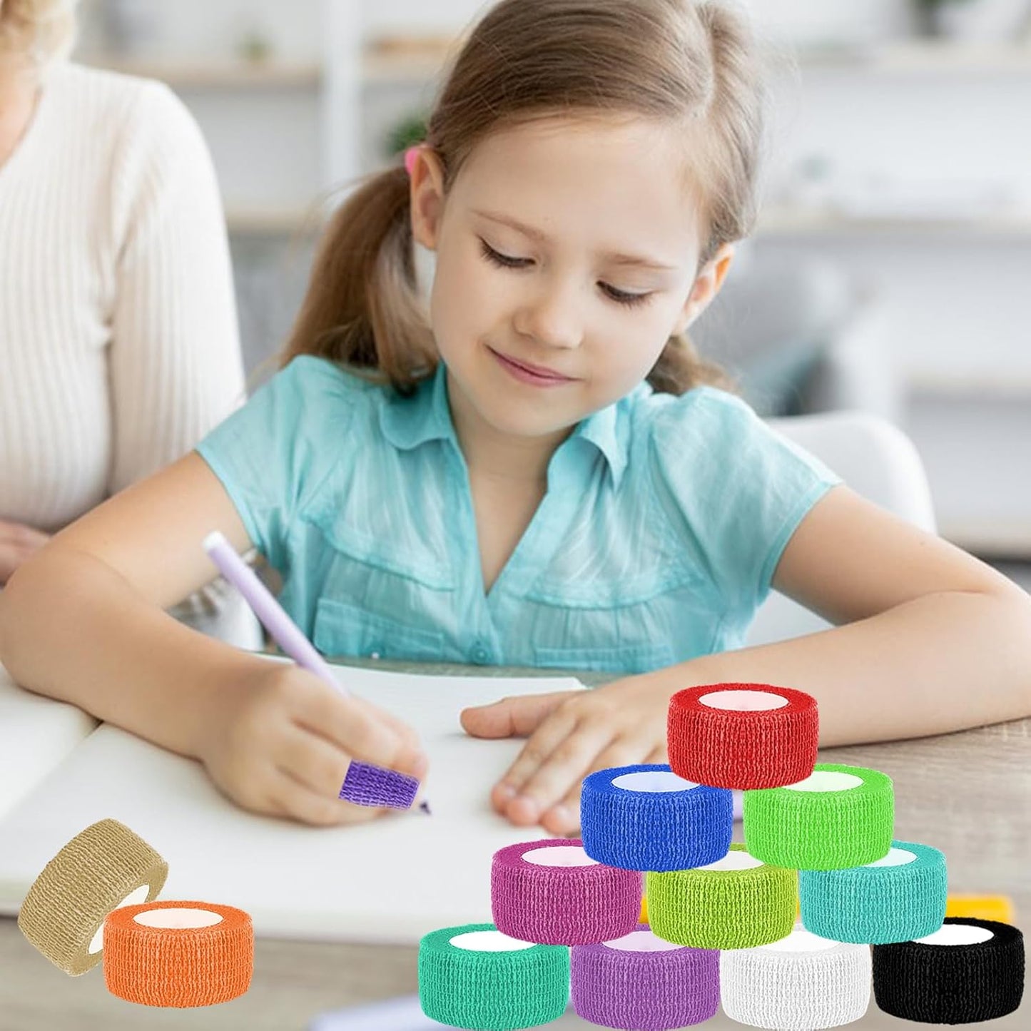 12 Pack 1 Inches Self Adhesive Bandage Wrap,Elastic Wrap,Athletic Tape,Finger Tape,Breathable Cohesive Bandage,for Sports,Wrist,Ankle,Knee,Finger(5 Yards,12 Colors)