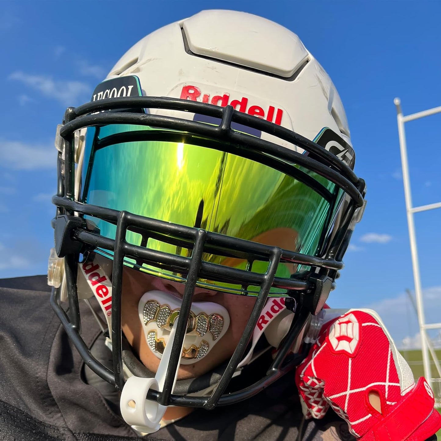 LeCool Football Mouth Guard with Connected Strap- 3D Beast Chrome Adult and Youth Mouth Guard-Mouth Piece for Sports for Maximum Air Flow and Teeth Protection