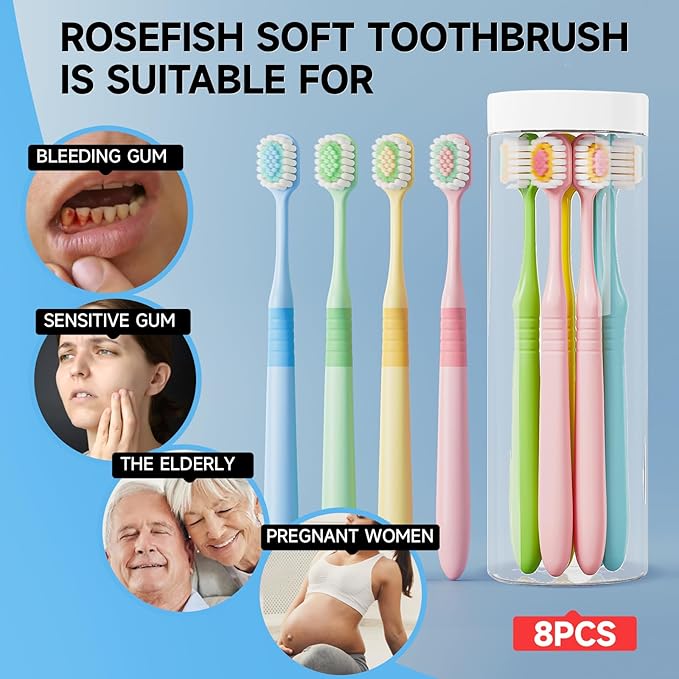 Extra Soft Toothbrushes for Adults Sensitive Gums Teeth Manual Toothbrushes Multicolor Wider Toothbrush Head Saves Brush Teeth Time 8 Pack for Family Pregnant Women Elderly