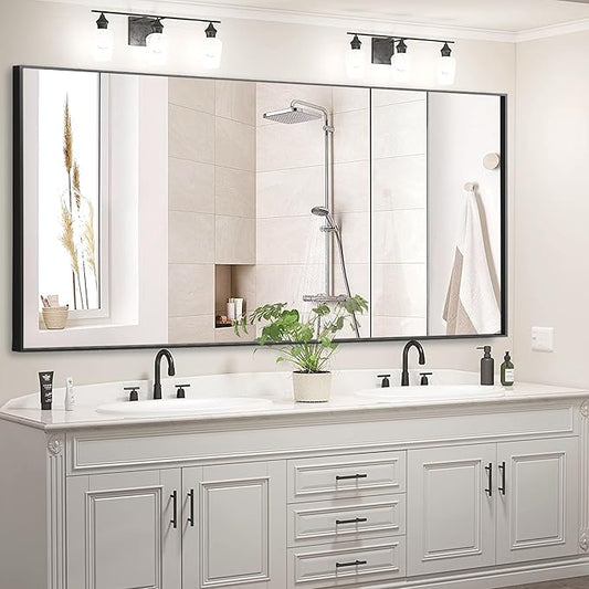 60x30 Inch Bathroom Mirror for Wall, Aluminum Frame Rectangle Rectangular Vanity Mirror, Modern Large for Bedroom, Living Room, Horizontal or Vertical, Black