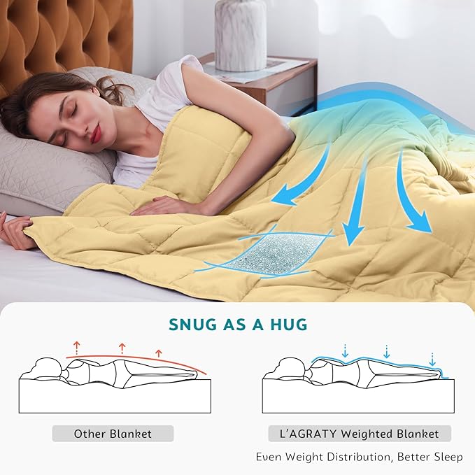L'AGRATY Weighted Blanket - 60"x80" 15lbs Cooling Breathable Heavy Blanket Microfiber Material with Glass Beads Big Blanket for Adult All-Season Summer Fall Winter Soft Thick Comfort Blanket
