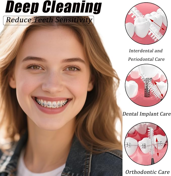 130-Count Interdental Brushes Set - Black & White Orthodontic Cleaning Kit with Spiral Brush Heads, Braces-Friendly Flossers & Toothpicks for Efficient Teeth & Braces Care