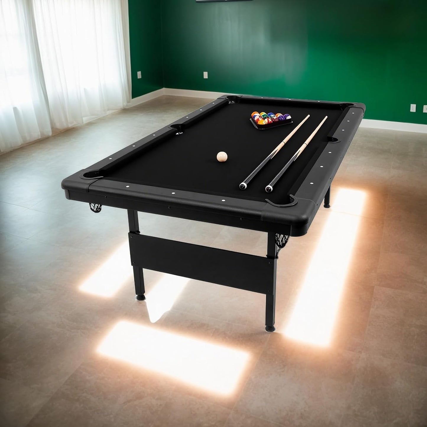 7 FT Portable Folding Pool Table - Complete Billiards Set with Balls, Cues & Accessories - for Game Rooms, Apartments & Offices