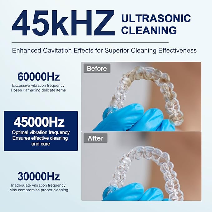 Upgraded Ultrasonic Retainer Cleaner, 45kHz Retainer Cleaner Machine for Denture Cleaner, Retainer Cleaner, Mouth Guard Cleaner, Night Guard Cleaner, Denture Cleaner with 200ML Dental Cleaning Pod1